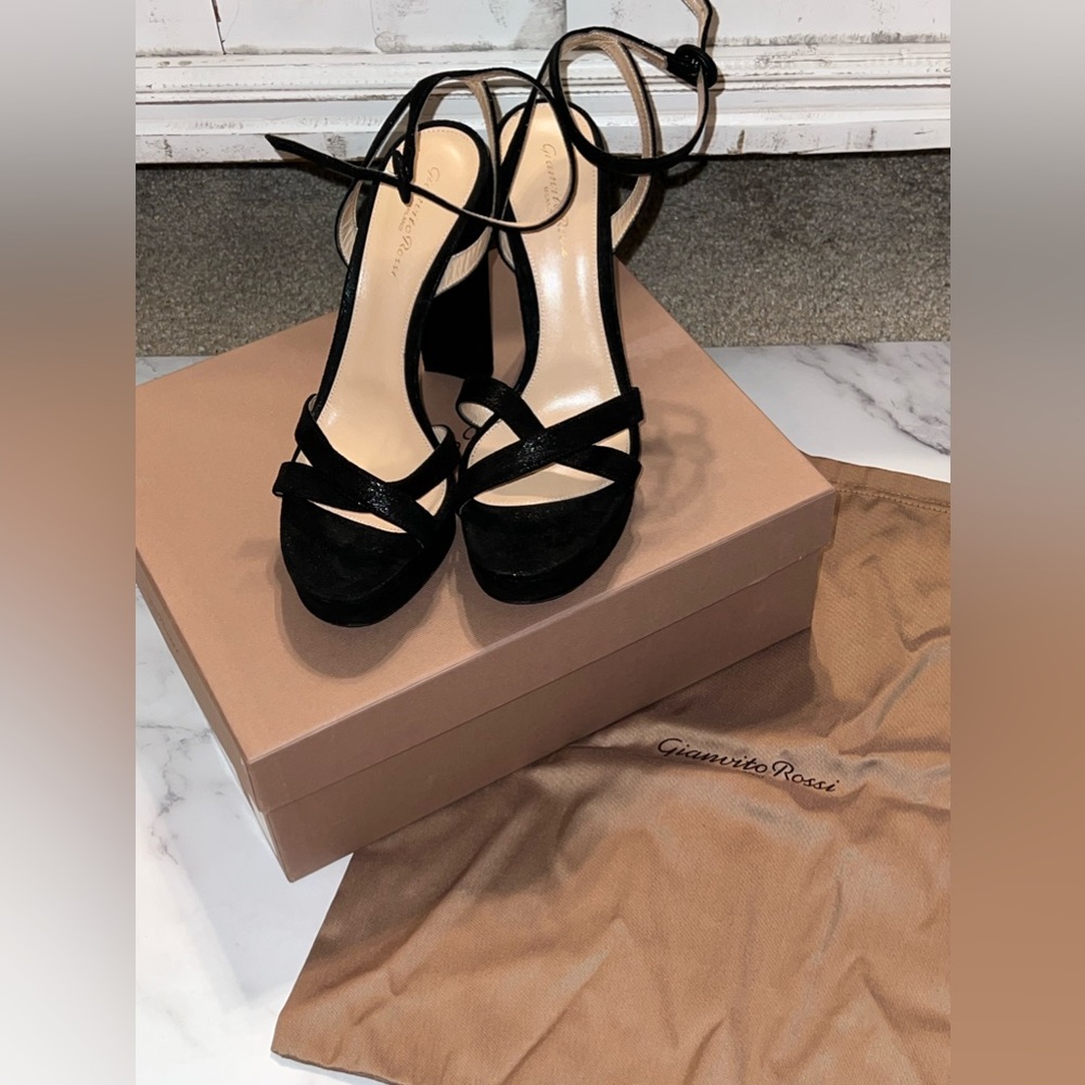 Gianvito Rossi Metallic Fabric Platform Ankle-Wrap Sandal